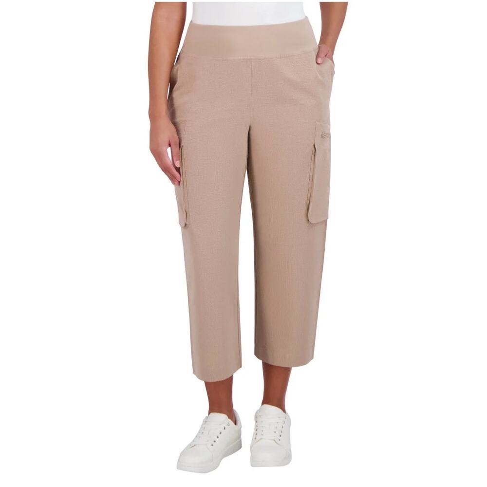 Sage Collective Women's Cropped Cargo Pants, Zip Pockets, Tan, Size XL